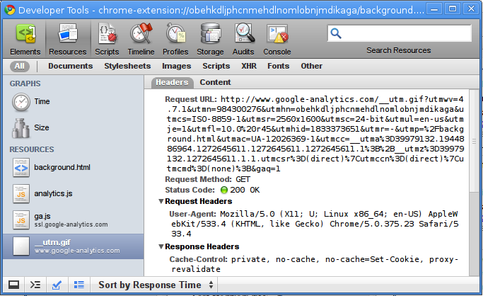 Developer Tools window showing the __utm.gif request