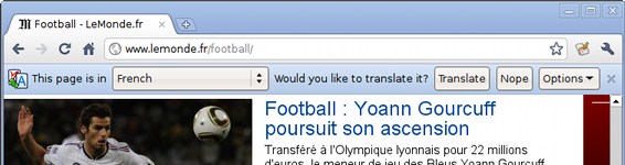 An infobar asking whether the user wants to translate the current page